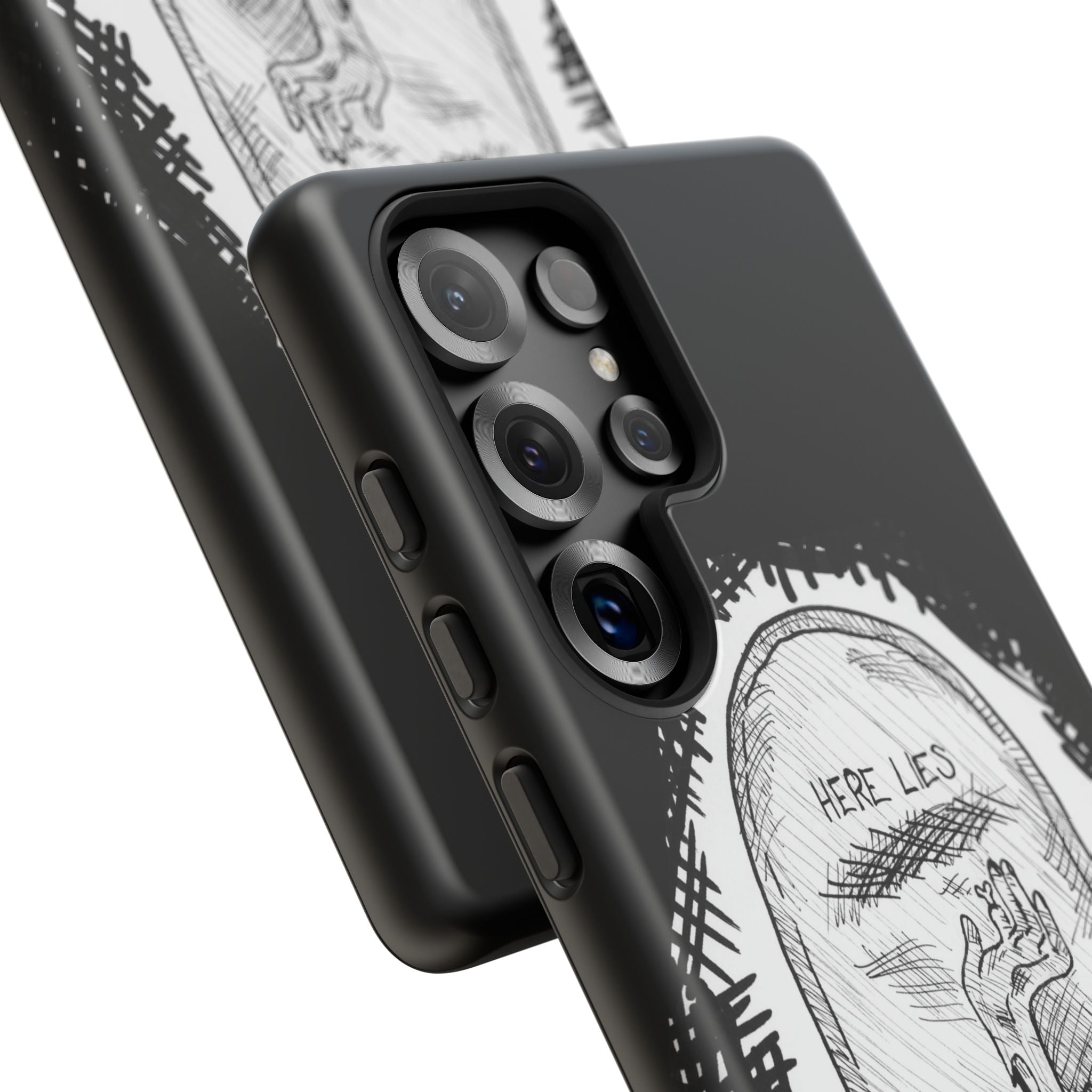 Phone Case 'Here Lies' Gothic Tombstone Design (Don’t Stay Buried, Rise Again)