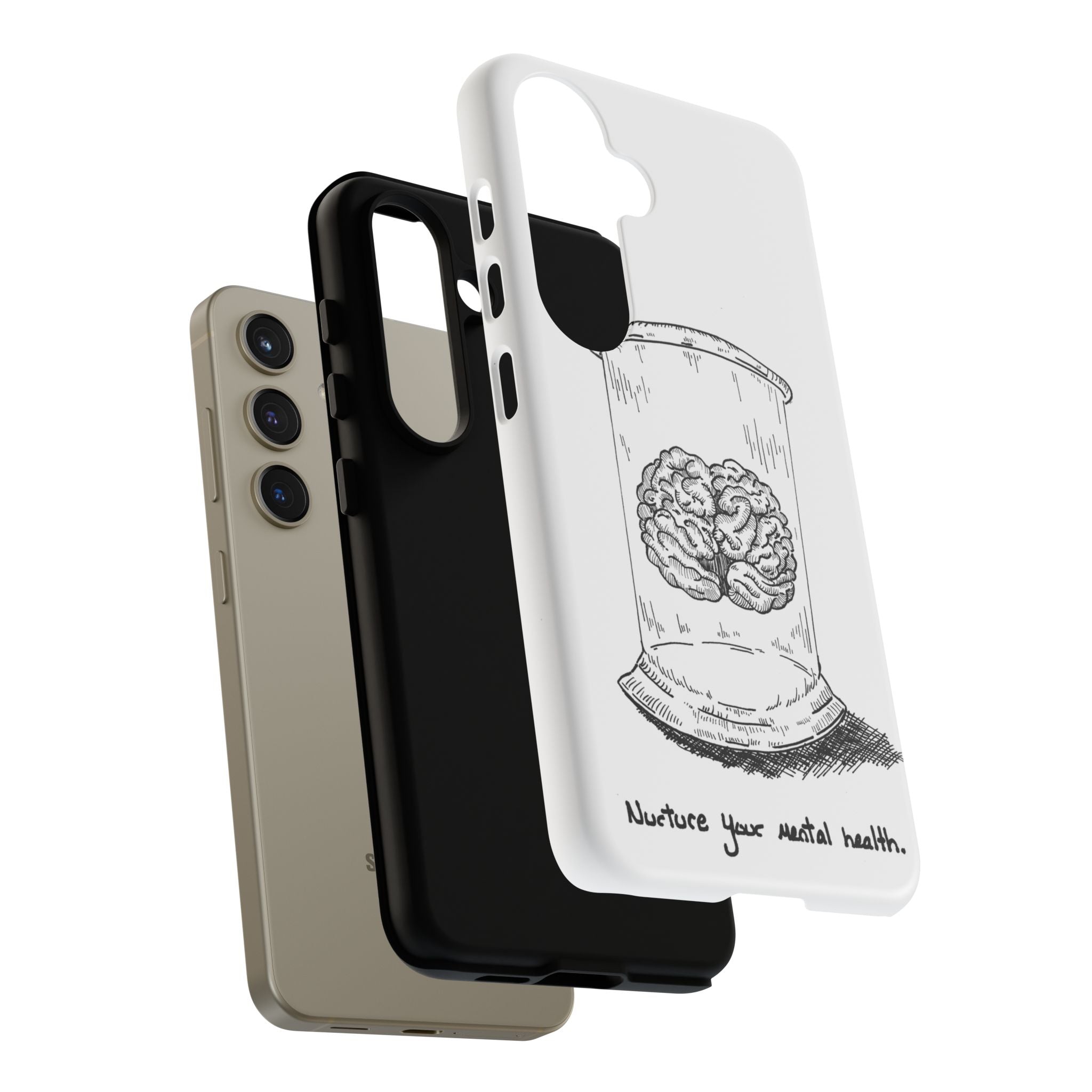Phone Case "Nurture Your Mental Health" Brain Jar Illustration, Protective Slim Tough Case