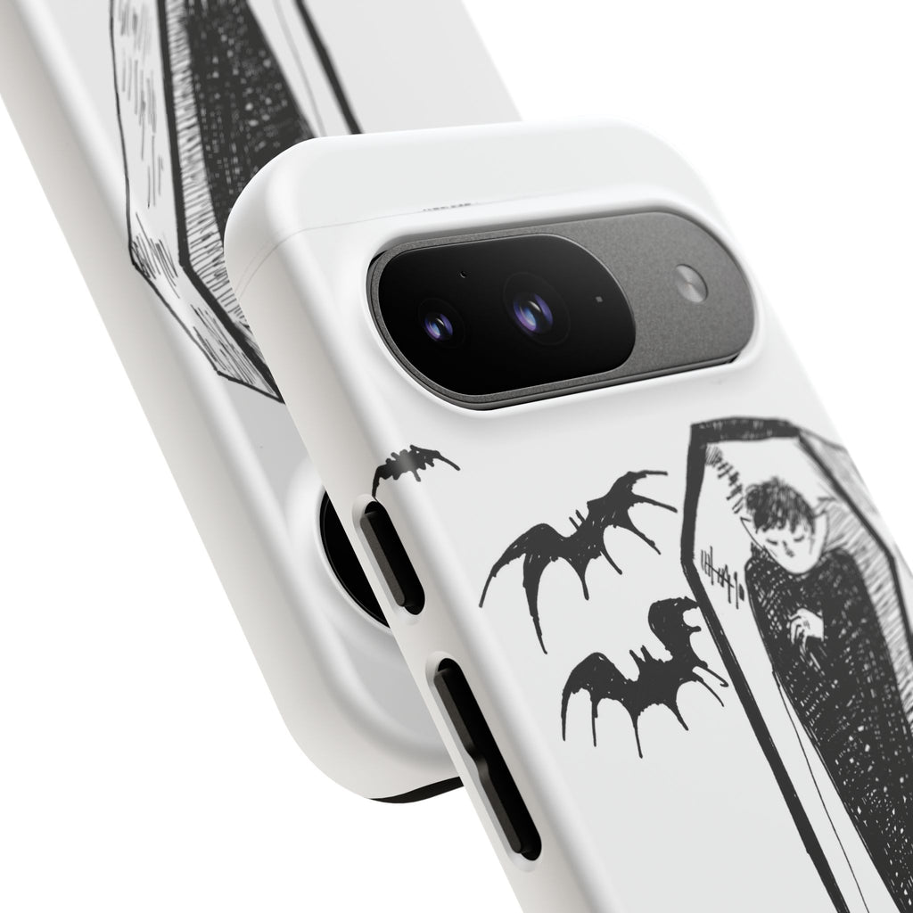 Phone Case Goth Coffin Illustration with “You’re allowed to rest without guilt”