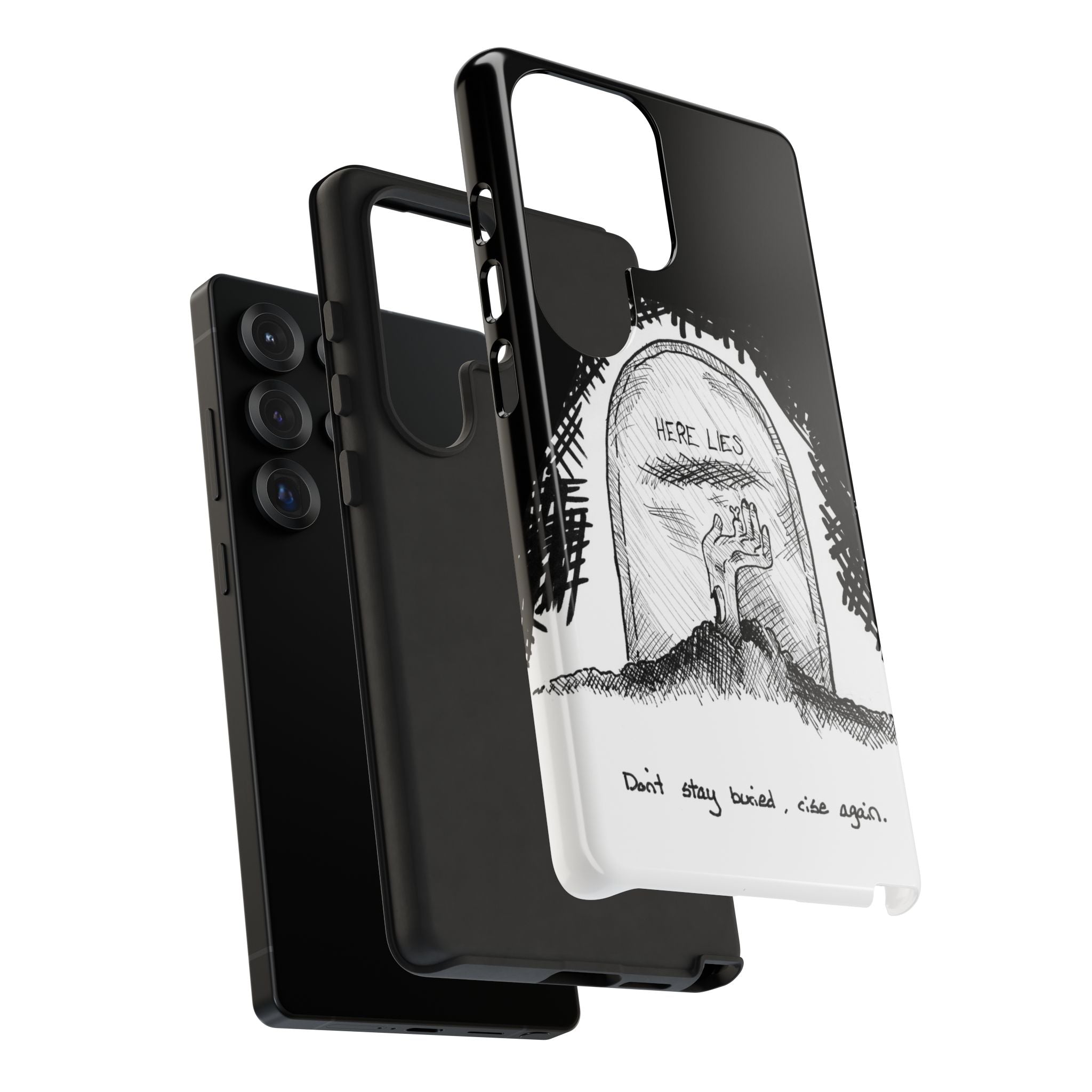 Phone Case 'Here Lies' Gothic Tombstone Design (Don’t Stay Buried, Rise Again)